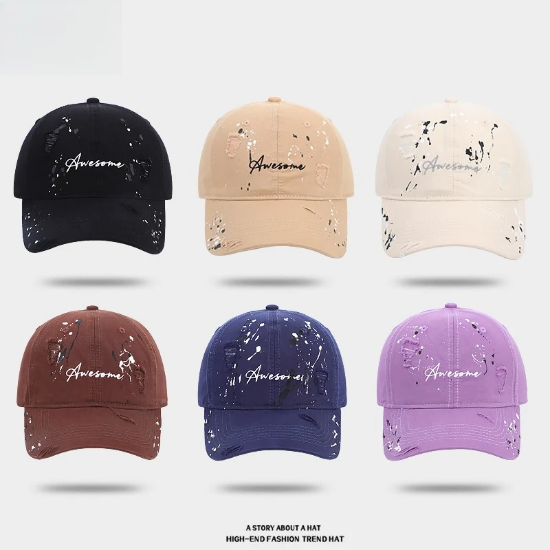 Spring and Summer Ink Splash Graffiti Baseball Caps Man Sunshade Fashion Trendy Letter Embroidery Hiphop Hole Duckbill Cap Women