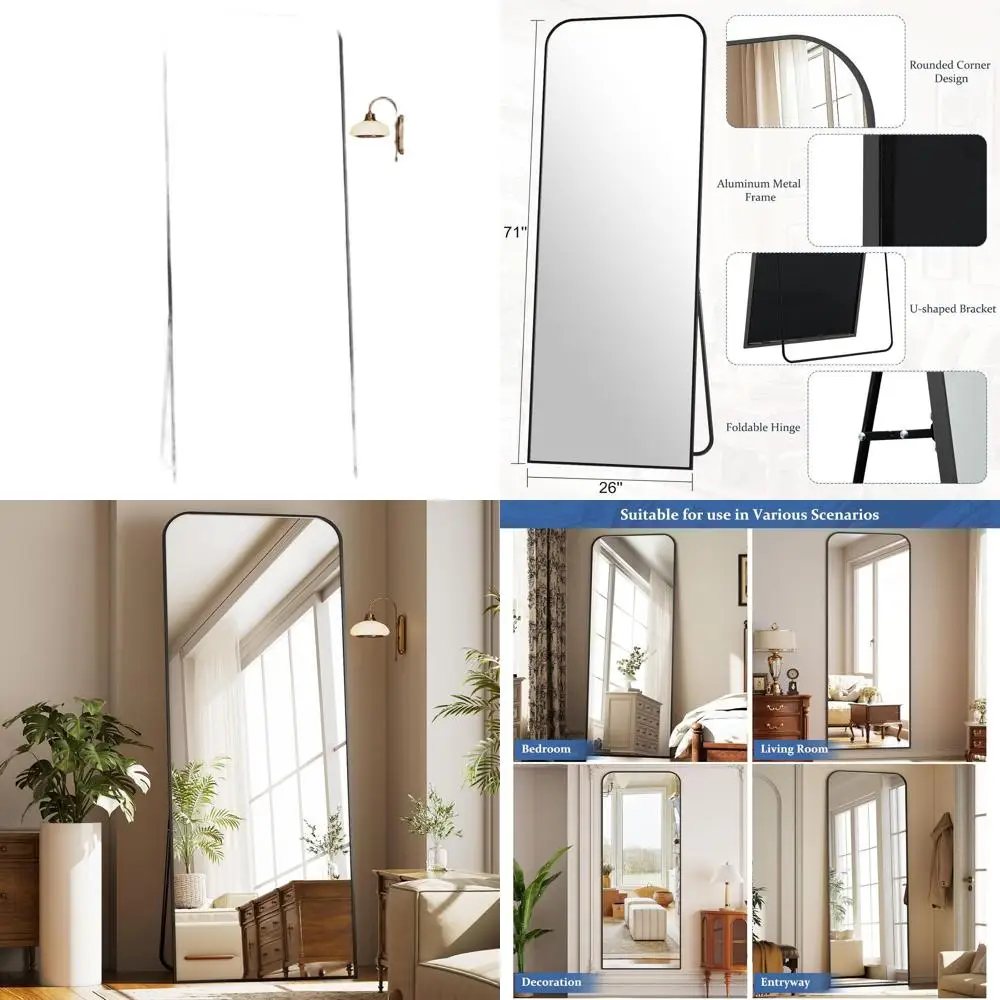 

Напольное зеркало с арочным каркасом, 71x26 дюймов, большое зеркало для всего тела с подставкой, подходит для спальни или гостиной, черное