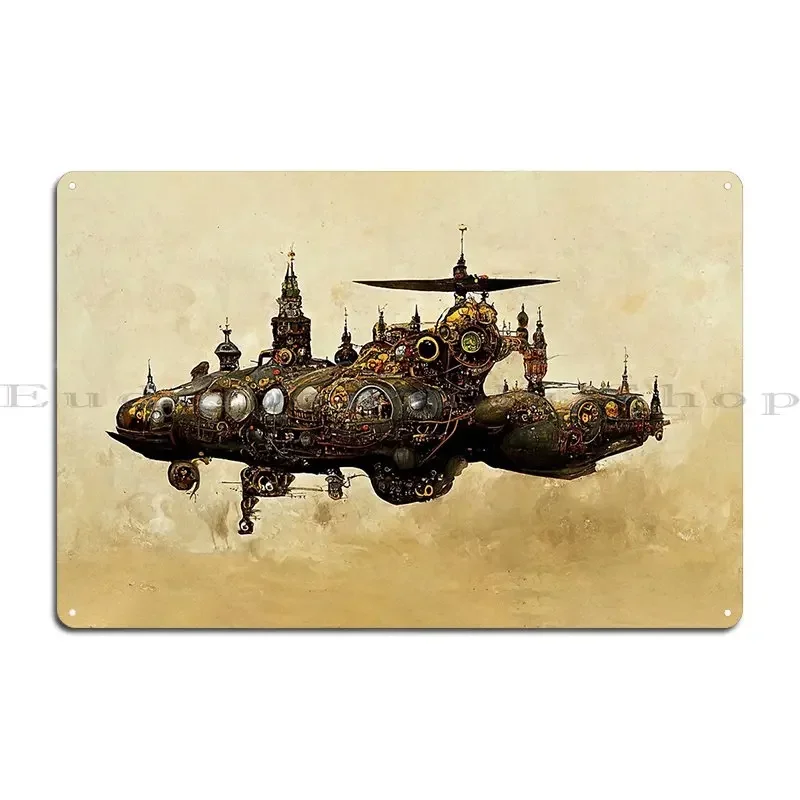 Steampunk Flying Fortress Metal Plaque Wall Mural Garage Create Garage Character Tin Sign Poster