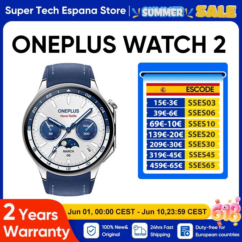 OnePlus Watch 2 Smart Watch 1.43'' AMOLED Display Snapdragon W5 Gen 1 Dual Frequency GPS Wear OS 4 NFC  IP68 Waterpoof