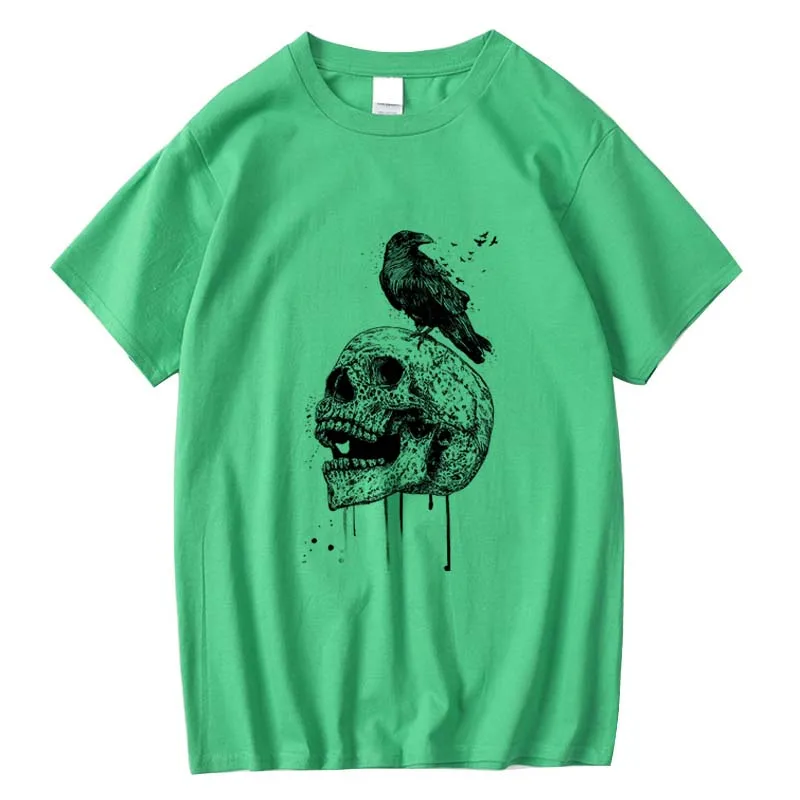 XIN  Men's High Quality T-Shirt 100% Cotton Loose Skull Print Customizable Hand-Painted Design Service Clothing