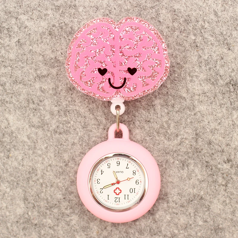 Cartoon Nurse Coffee Style Pocket Watch Retractable And With Clip For Doctor Nurse Men And Women