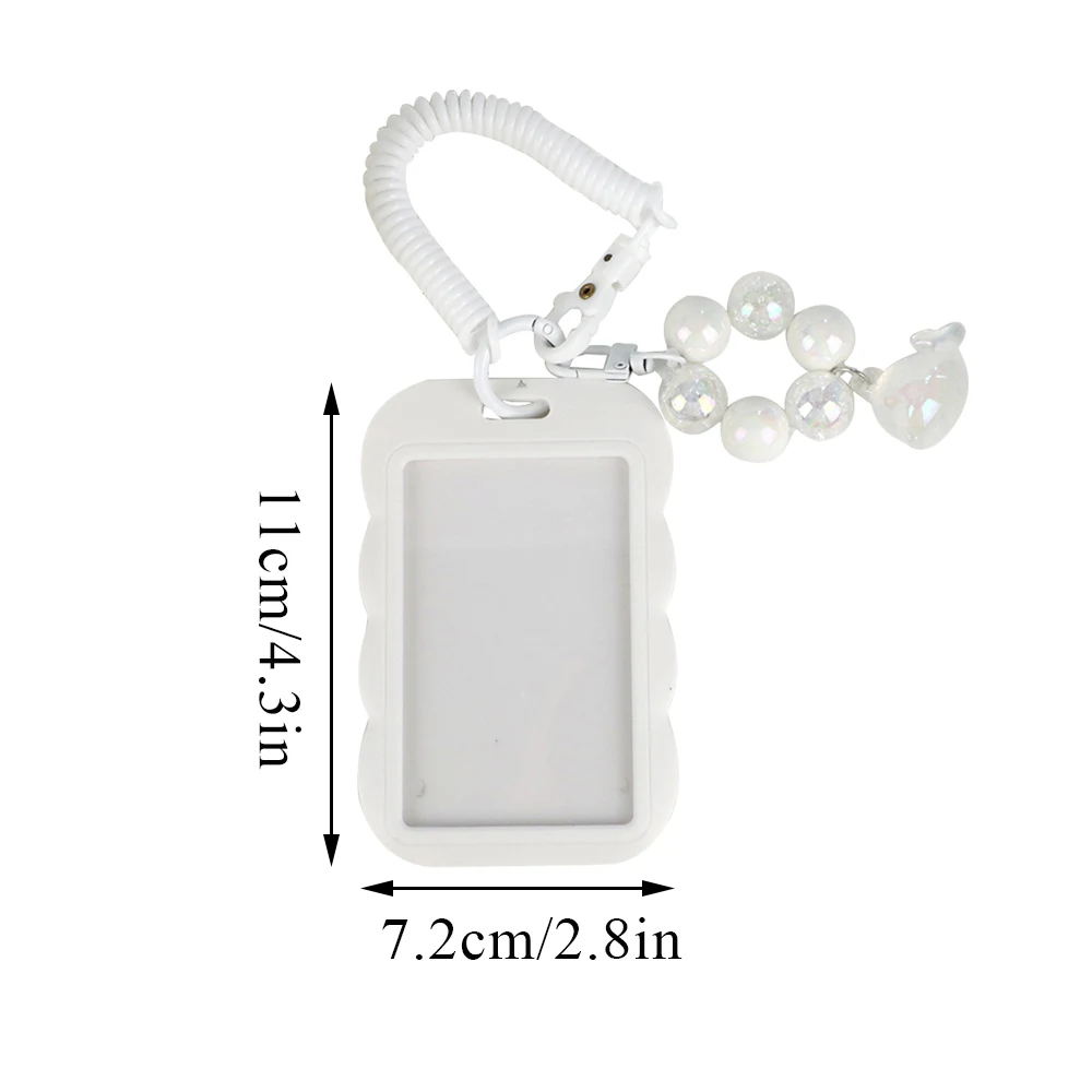 White Photocard Holder Students Sliding Photo Sleeves Cute Photocards Protector With Anti-Loss Chain Campus Card Set For Girls
