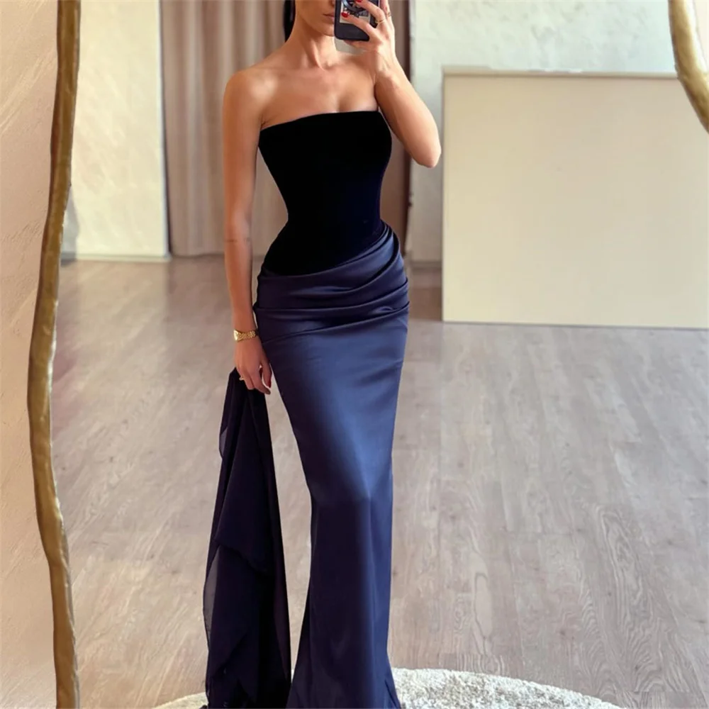 ROYET Simple Sweep Train Mermaid Long Sexy Evening Dress For Woman Ankle Length Classic Elegant Pleat Prom Gown New 2024