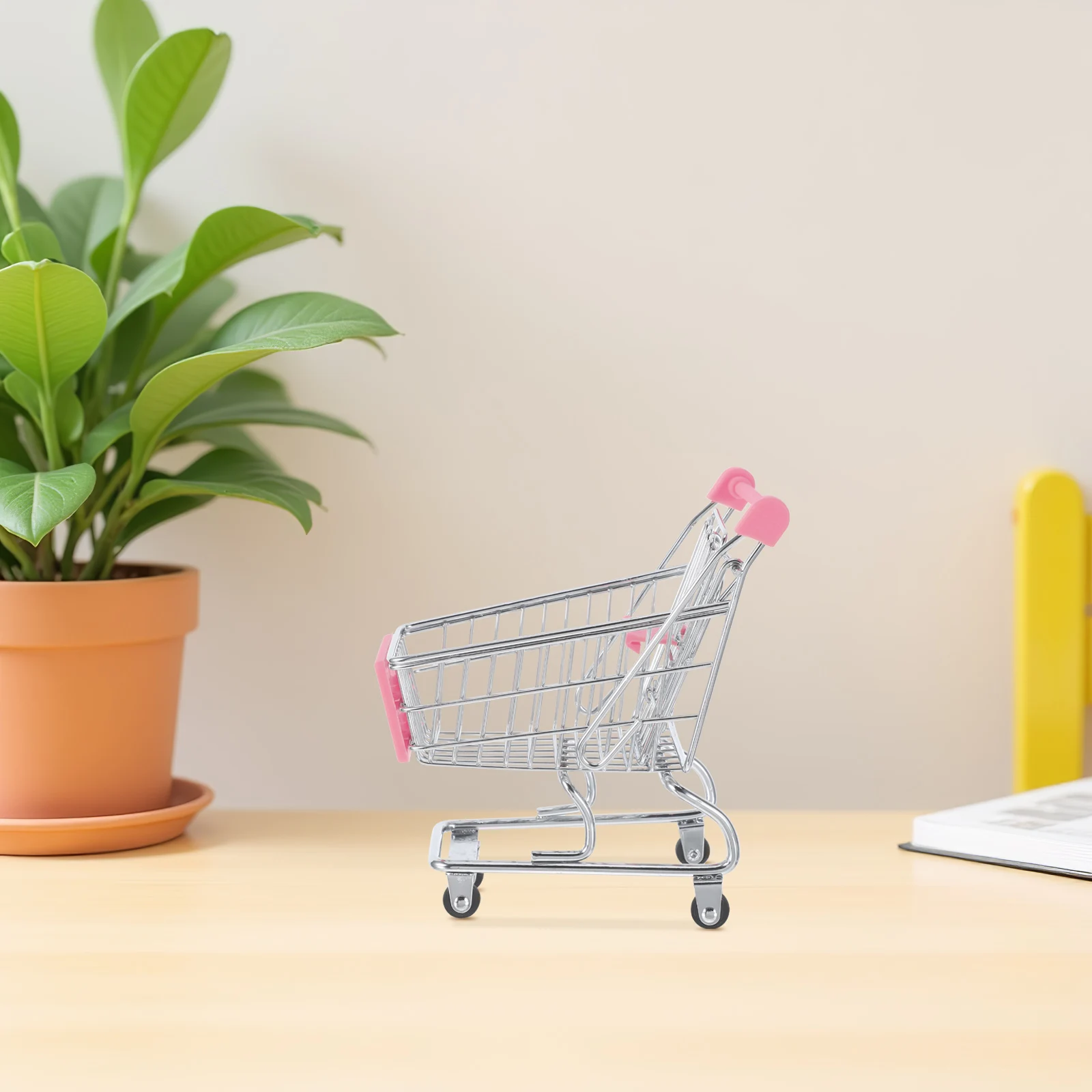 عربة تسوق صغيرة بقالة معدنية للعب التظاهري، سلة عربة يدوية صغيرة، منظم لعب الأدوار في السوبر ماركت لمكياج غرفة الأطفال #5