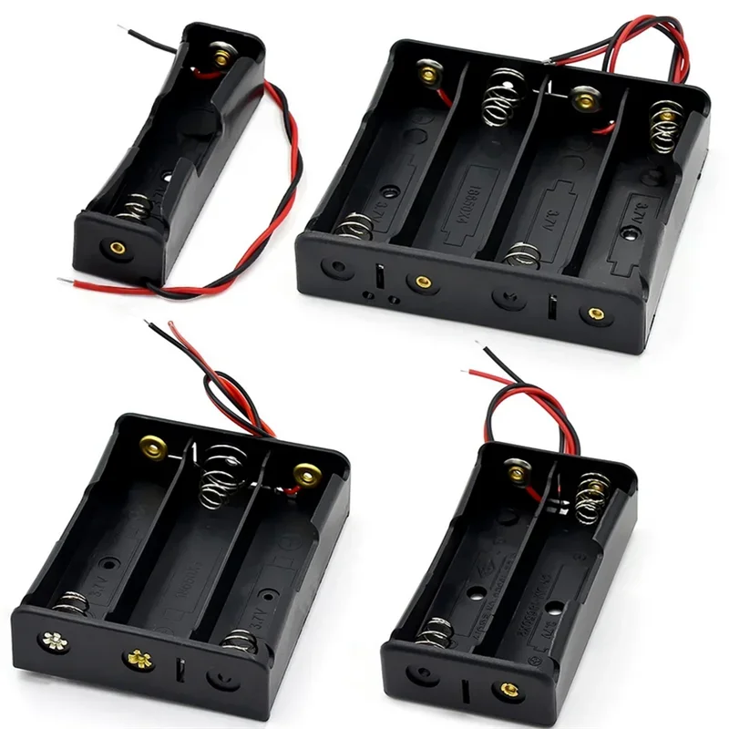 Black Plastic DIY Battery Storage Case Holder Container 1X 2X 3X 4X 18650 Battery Box with Wire Lead Pin for Electronics