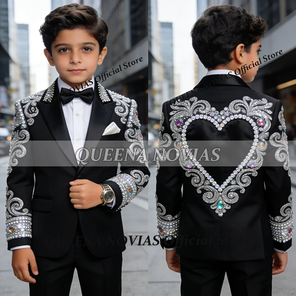 Exquisite Boy Suits For Wedding High-End Beaded Stones Jacket Pants 2 Pieces Sets Children Tuxedos Engagement Wear Kids Attires