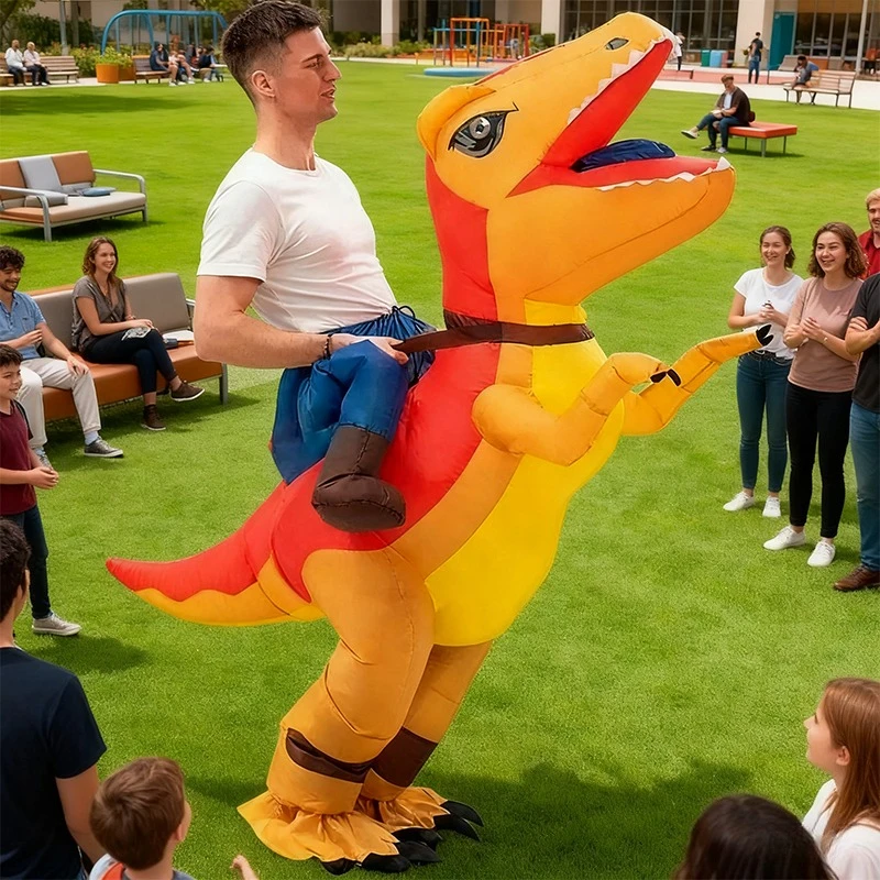 ركوب على ديناصور قابل للنفخ زي مضحك T-ريكس ركوب زي عيد الميلاد هالوين حفلة تأثيري كرنفال الجدة فستان الزي