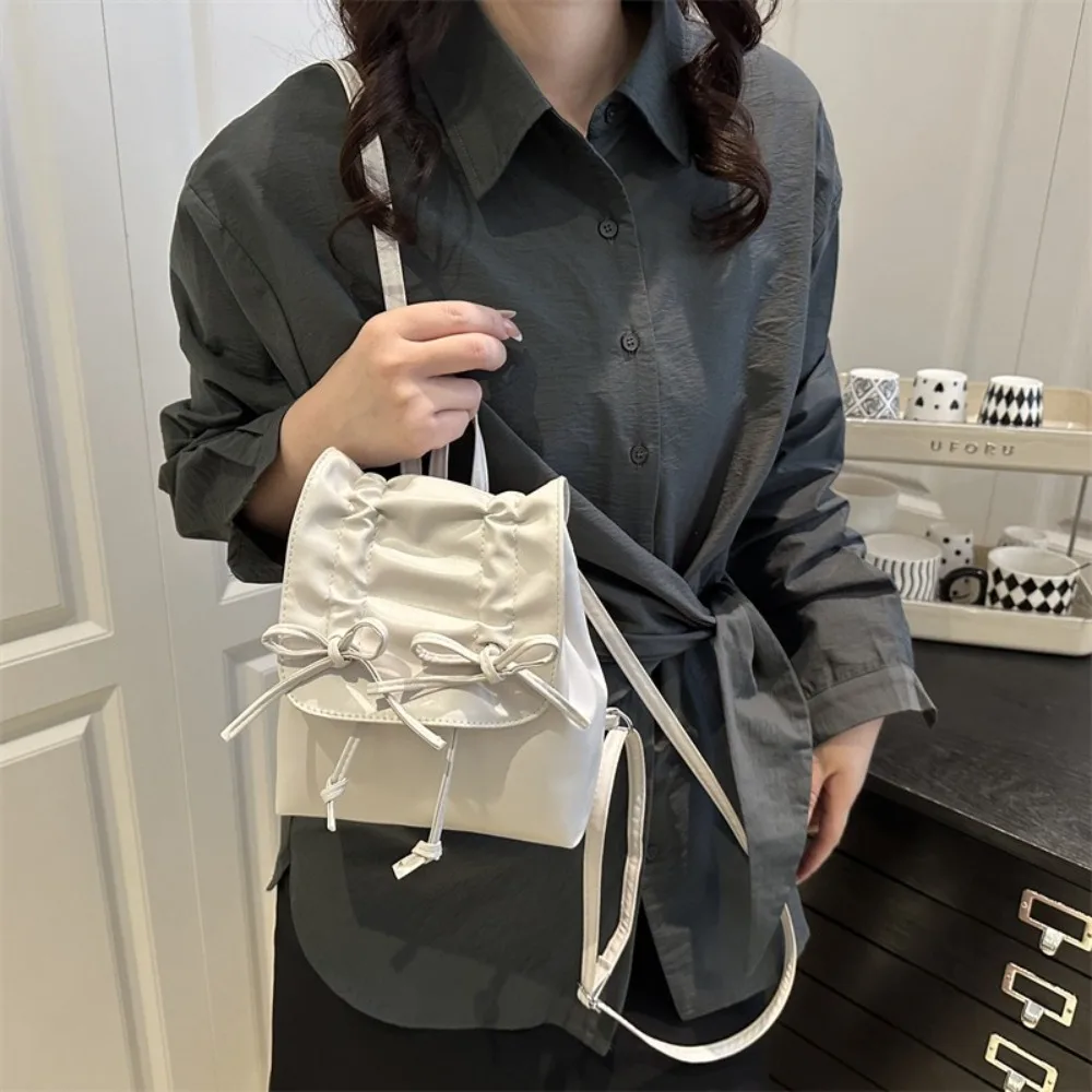 

Creative Tie Bow Backpack Large Capacity Solid Color Pu Leather Backpack Double Shoulder Bag Y2k Student School Bag Spicy Girl