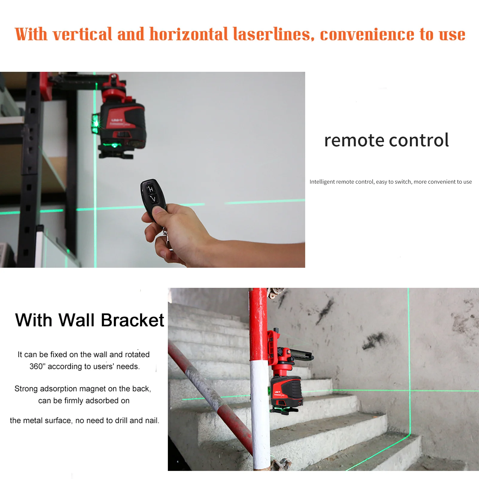 Un-t 12 Linee Livello Laser LM575-e 3D Autolivellante 360 Croce Orizzontale E Verticale Linea Raggio Laser Verde Super Potente