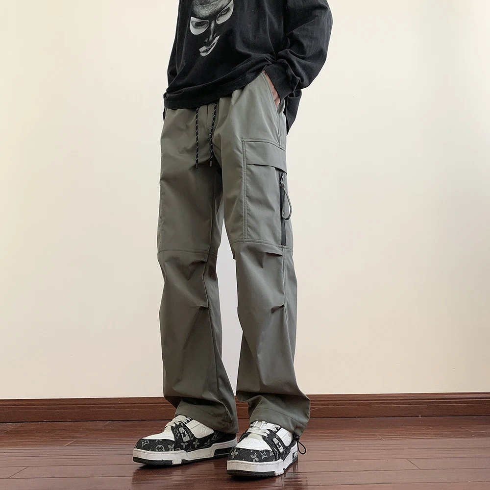 

Summer Trendy Men's Sports Pants Casual Versatile Multi Pocket Drawstring Straight Tube Pants Y2k Harajuku Street Cargo Pants