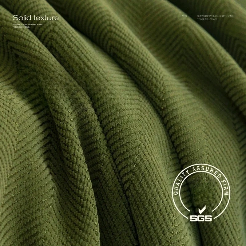 

Thickened Olive Green Chenille Curtains for Living Room Bedroom High Shading High-end Feeling American Retro Herringbone Pattern