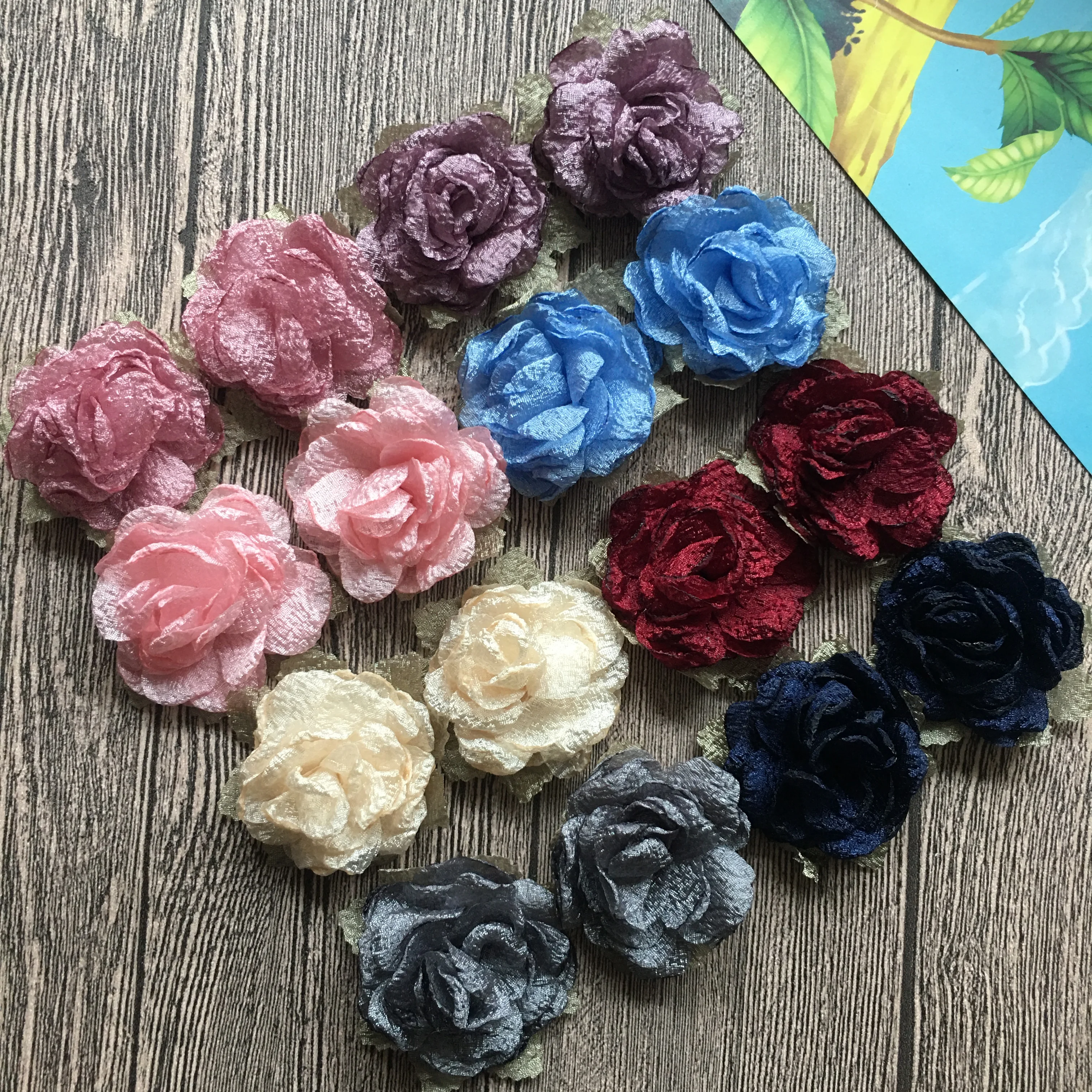 Burned Flower For Diy Accessories Flat Back 2.2 Inch Rose Flower With Leaf For Wedding Hats Shoes Brooches Home Decoration