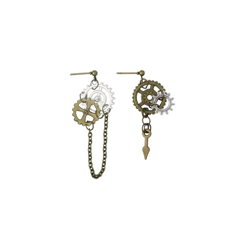Gothic Steampunk Earrings Asymmetric Gear Dangle Alternative Jewelry Vintage Metal Design for Women Girls