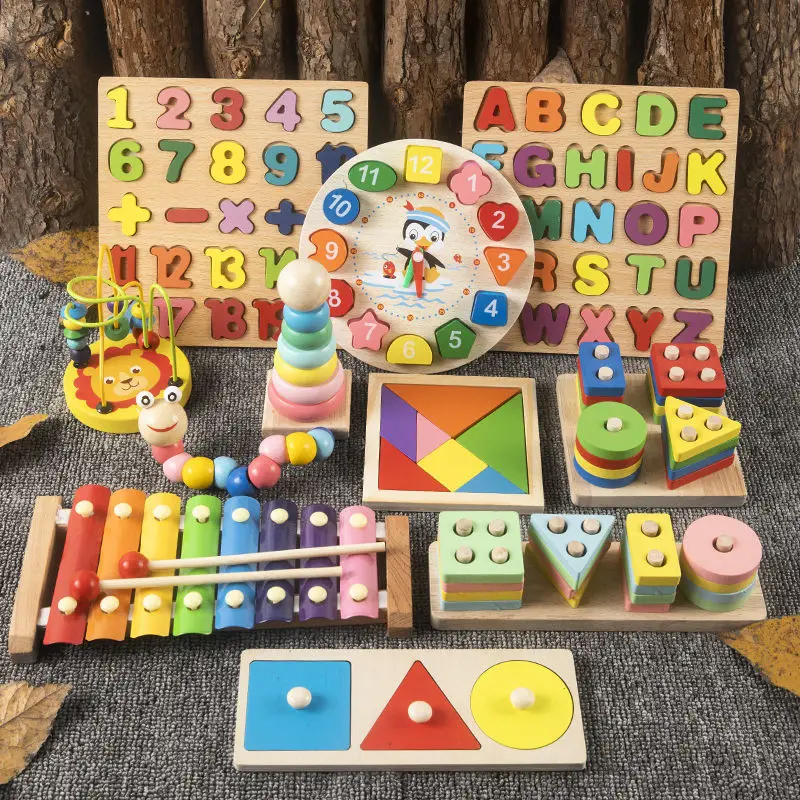 Montessori Educational Wooden Toys for 2 3 Year Baby Toy 0 12 Month Number Alphabet Puzzle Sorters Puzzle Game Toys For Children