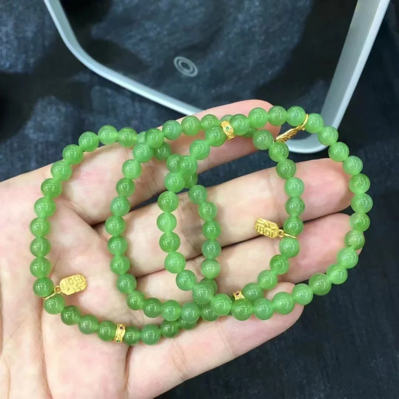 6mm Hetian Jade Bracelet Yang Green Old Materials Delicate Match 925 Silver