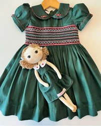 1-12Y Baby Girl Green Smocked Dress for Eid Birthday Holiday Photography Casual