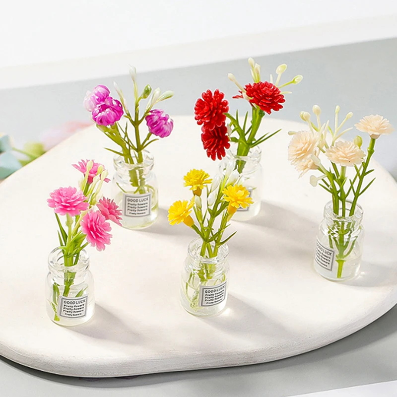 5pcs 1:12 Dollhouse Miniature Potted Plant Green Leaves Pot Bonsai Garden Home Model Decor Toy Doll House Accessories