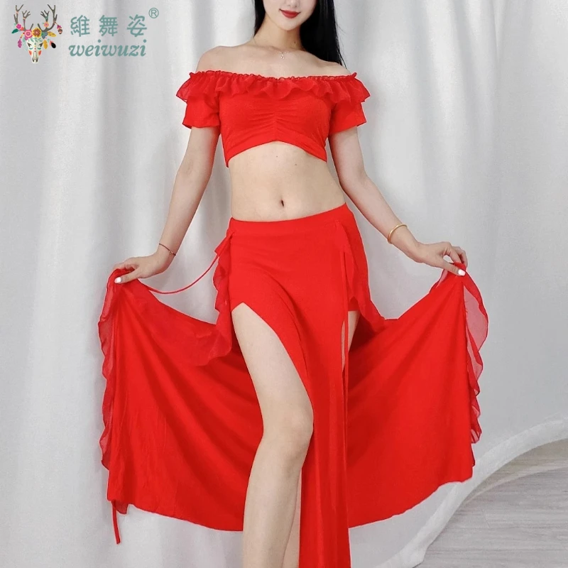 Robe de danse du ventre pour femmes, nouvelle collection élégante, fendue sur le côté, vêtements de Performance, vêtements de compétition de danse orientale, été