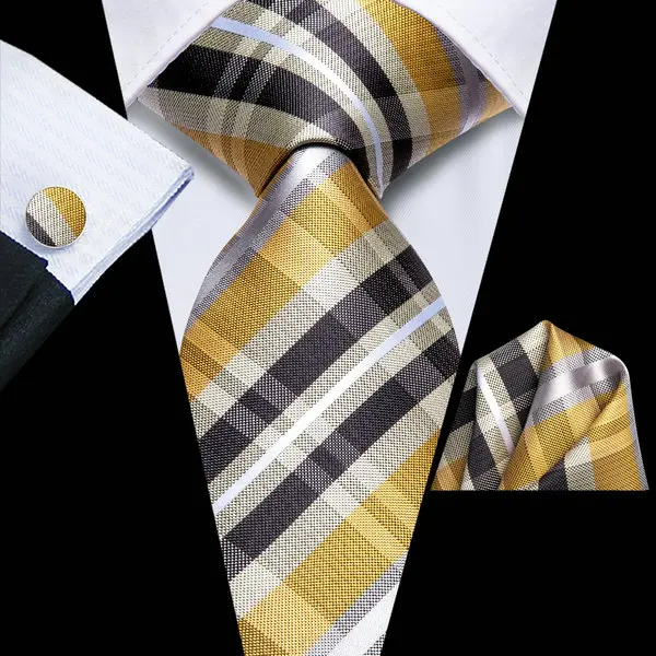 VerveRow Men's Plaid Necktie & Pocket Square Set, Luxury Check Tie Handkerchief for Formal Business Wedding Office Suit