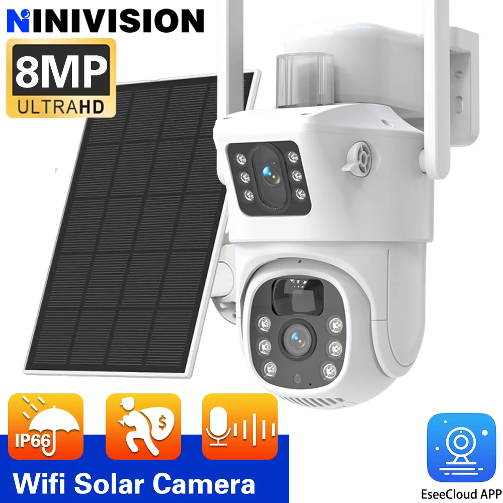 

8MP 4K WiFi Solar IP Camera Outdoor Wireless CCTV Surveillance Camera With Solar Panel Dual Lens PTZ IP Cam Security Protection