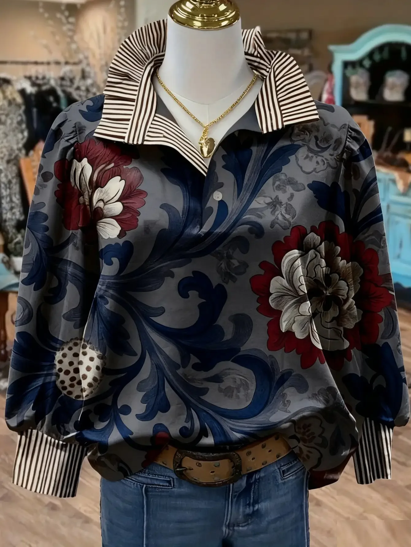 Women's 2026 new top retro fashion shirt simple Baidu suitable for any occasion,Purple handsome skull pattern print