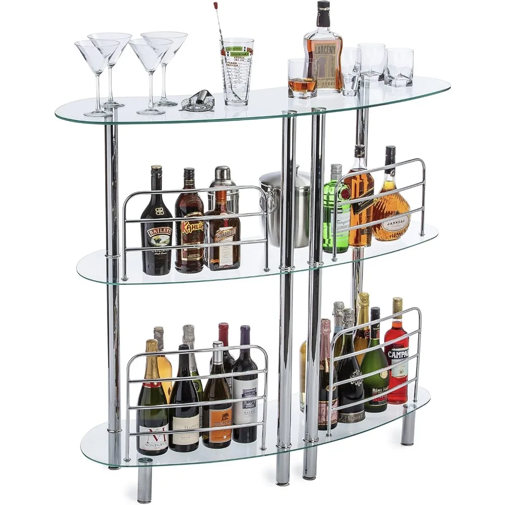 Table for Home - Contemporary Modern Home Bar Unit, Liquor  with 2-Tier Storage Shelves, Durable Liquor Bar