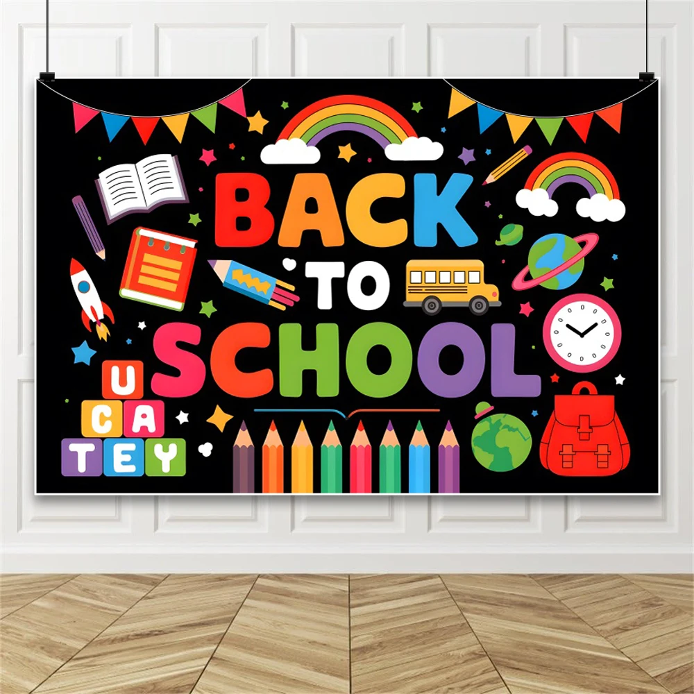Back To School Photography Backdrops Colorful Cartoon patterns Rainbow Classroom Decoration Kid Celebration Portrait Backgrounds