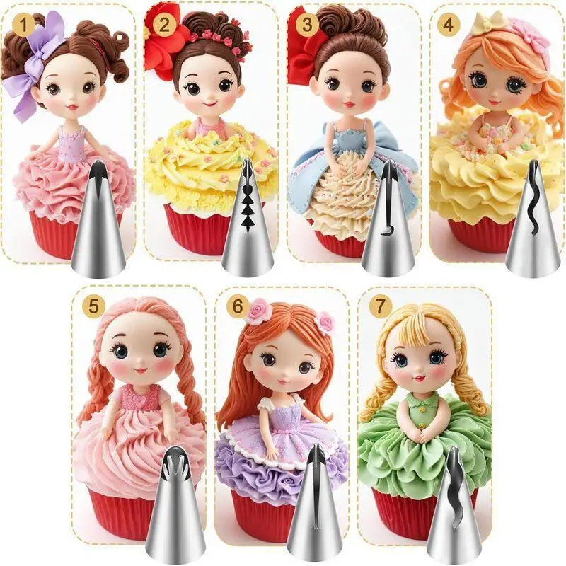 7Pcs Stainless Steel Icing Piping Nozzles Set Various Flower Patterns For Cake Cupcake Decorating Home Baking