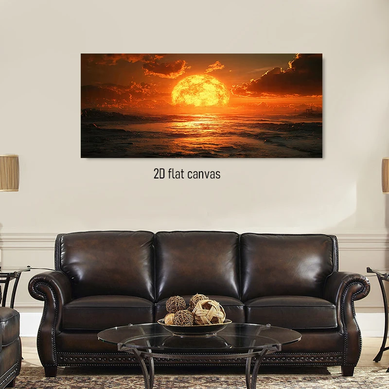 1 piece of fiery sunset glow sea surface decorative painting, frameless painting for home decoration, 2D flat