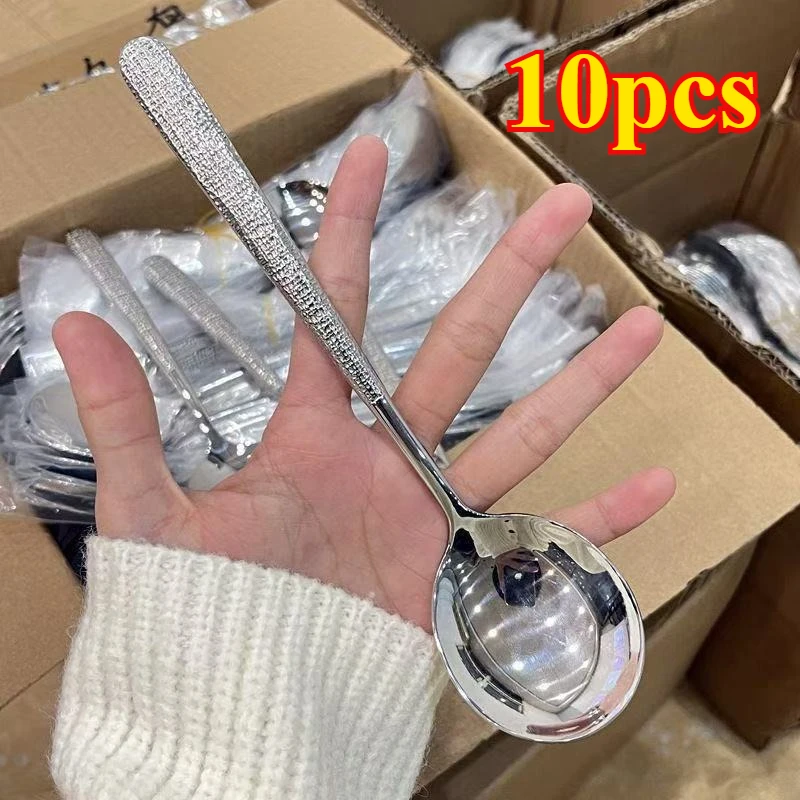 

1/10 Pack Gold Silver Creative Stainless Steel Spoon Long Handle Spoon Stirring Dessert Spoon Suitable for Dining Table