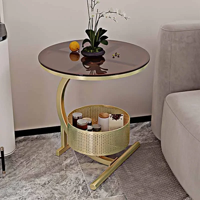 Mesa Lateral de Luxo para Sala de Estar, Bandeja de Metal, Design Moderno e Exclusivo para Quarto, Mesa Lateral com Armazenamento, Mesa de Centro Dourada Premium, Ornamento para Casa