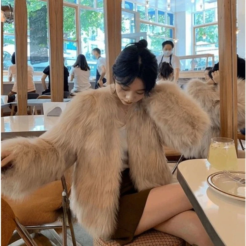 Chic Fluffy Fur Coat Women Winter Short Faux Fur Jacket Luxury Brand Clothing Warm Korean Faux Fox Fur Jacket Party Outerwear