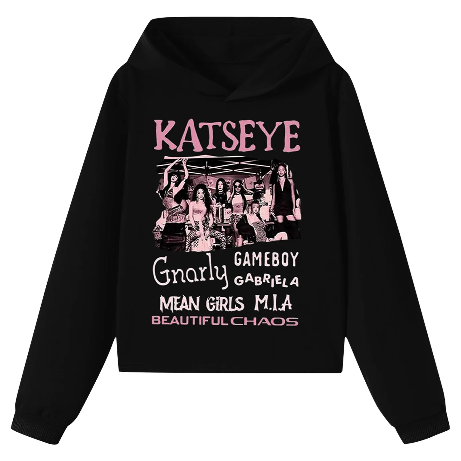 Mädchen-Hoodies Langarm-Kapuzenpullover Katseye Beautiful Chaos Crop Pullover Sweatshirts Kinder-Oberteile Frühling Herbst Musik-Hoodie