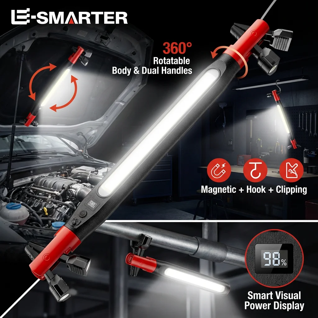 Emergency Repair High Lumen Rechargeable LED Work Light for Car , Powerful Magnetic Flashlight with Hooks and Magnetic Base