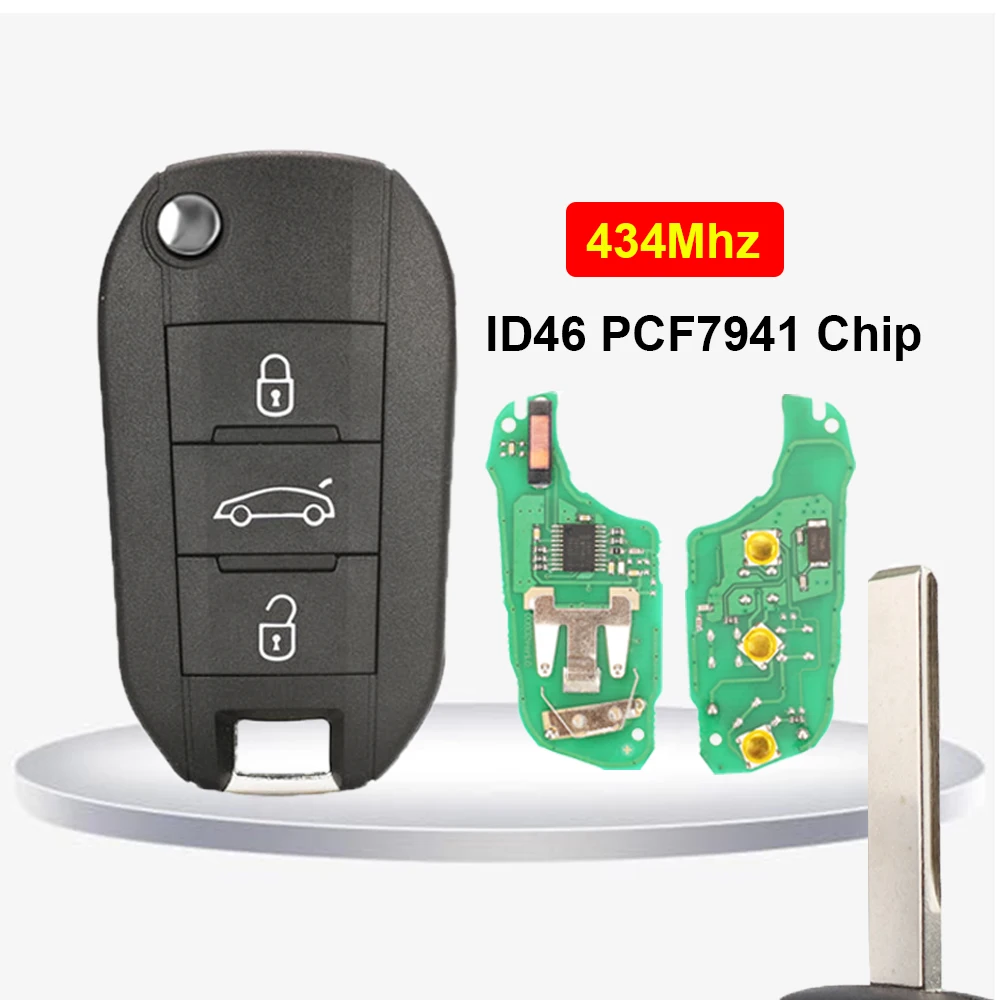 원격 자동차 키, 푸조 308 408 508 2008 3008 4008 5008 208 키, 시트로엥 C4 C6 C3 CACTUS C-Elysee 434Mhz ID46 PCF7941 칩