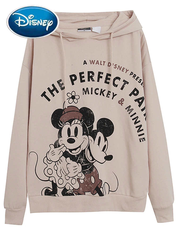 Disney Sweatshirt Sweet Mickey Minnie Mouse Letter Cartoon Print Women Hooded Pullover Long Sleeve Hoodies Jumper Tops Female