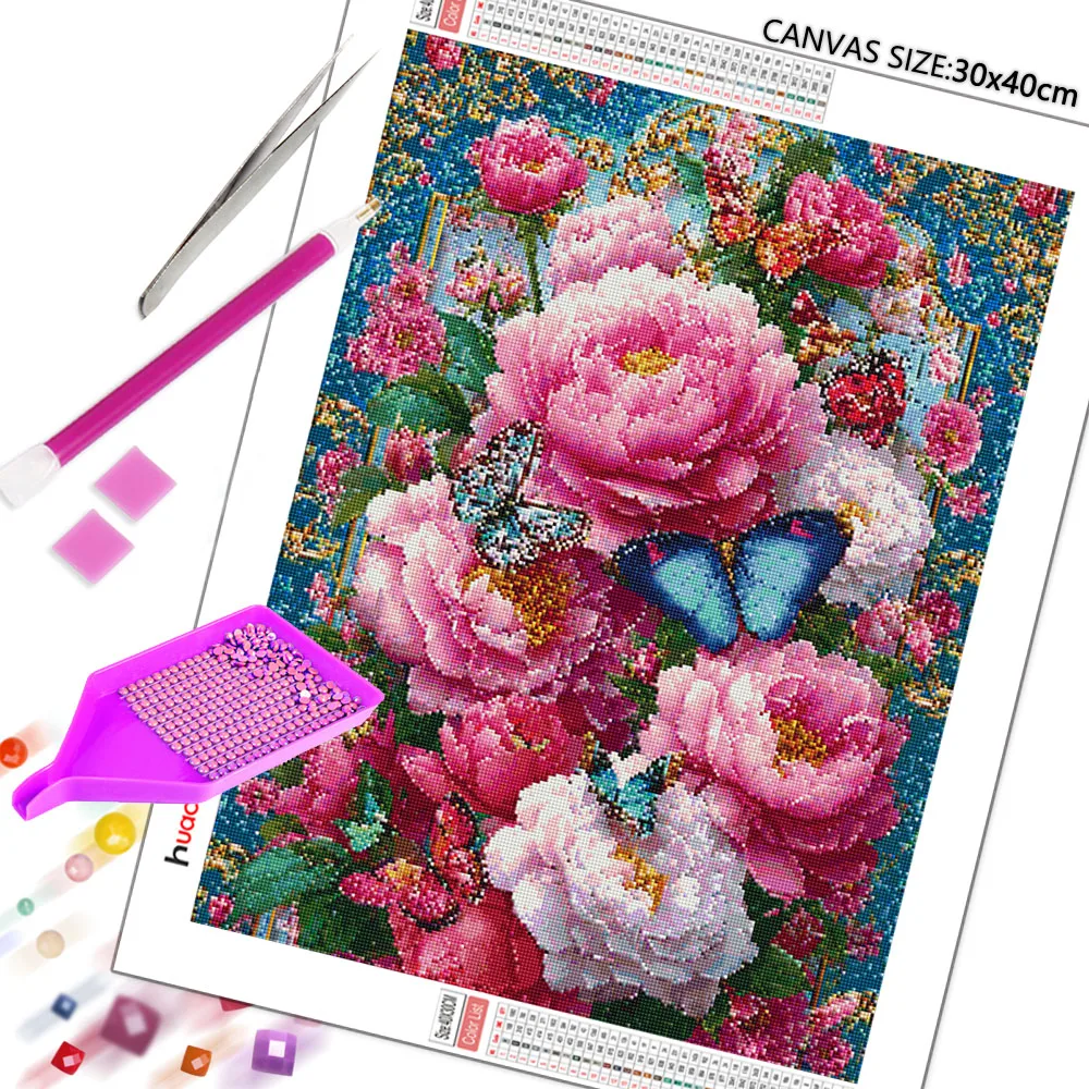 Huacan DIY Diamond Painting Peony Butterfly Diamond Embroidery Flower Animal Kits Picture Of Rhinestones