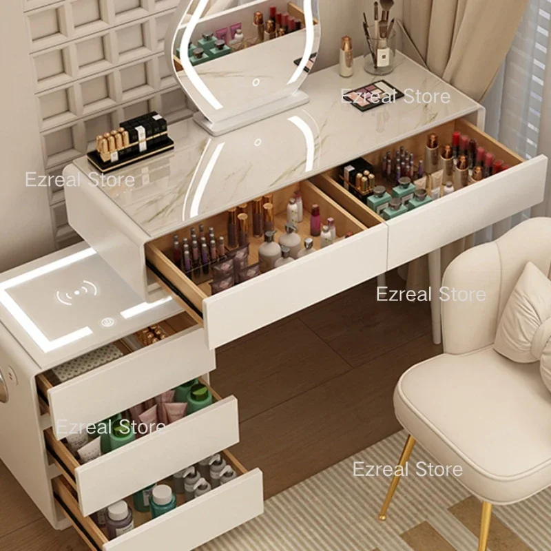 Modern Bedroom Dresing Table Makeup Vanity Wooden Chest Drawers Desk Set Corner Bedside Dresser Chair Penteadeira Furniture