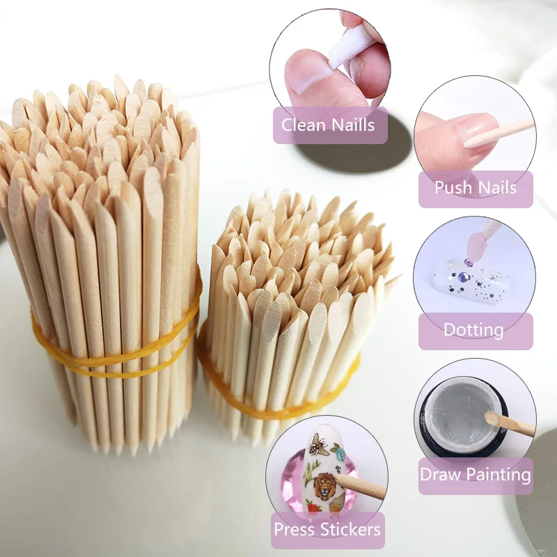 Nail Cuticle Pusher Orange Wood Sticks Nail Manicures Remover Wooden Design Nail Gel Polish Drawing Stick for Nail Art