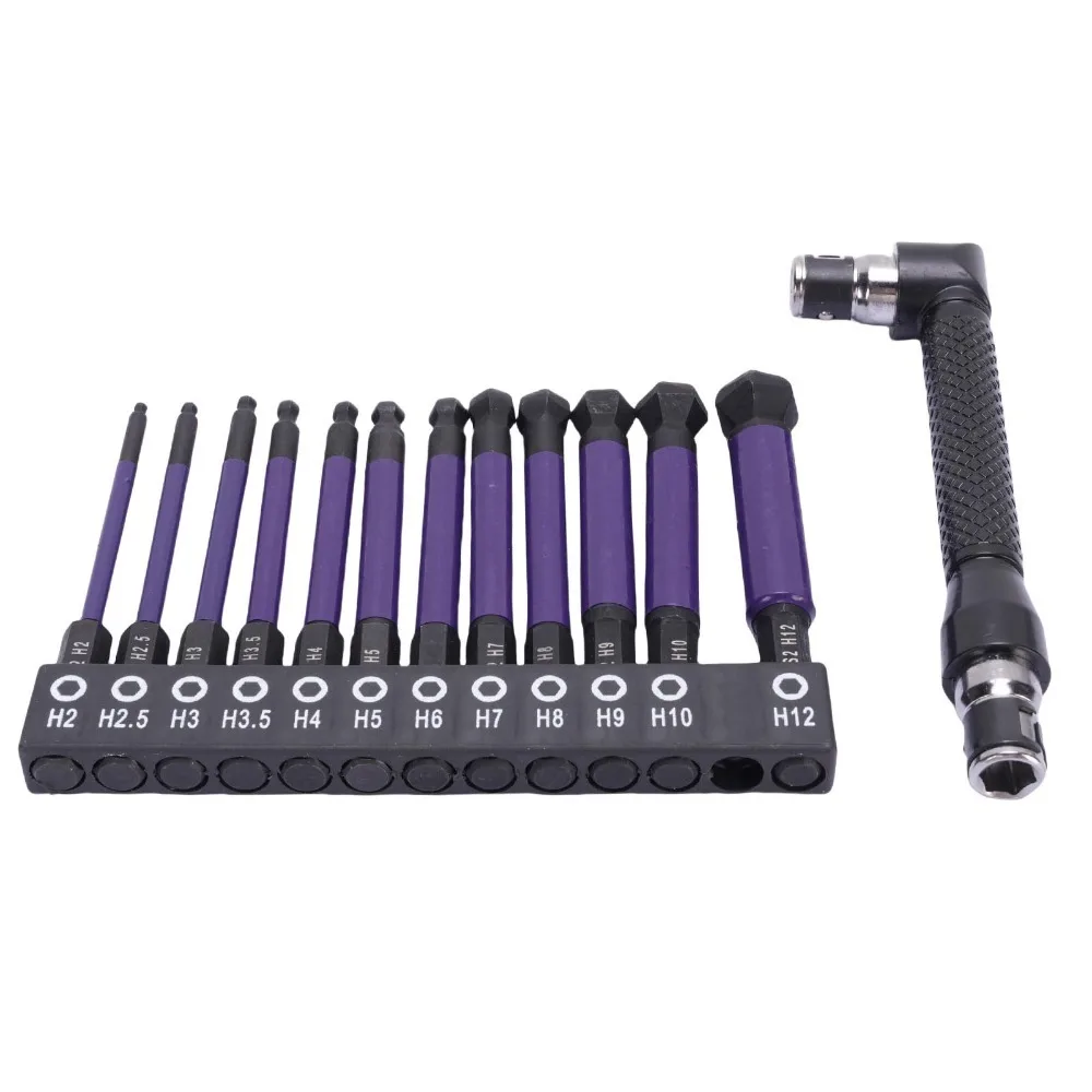12pcs 1/4 Inch Hex Shank Ball End Hex Bit Set Magnetic Tip Metric Sizes 2-12mm Allen Wrench Drill Bit Set 75mm Length