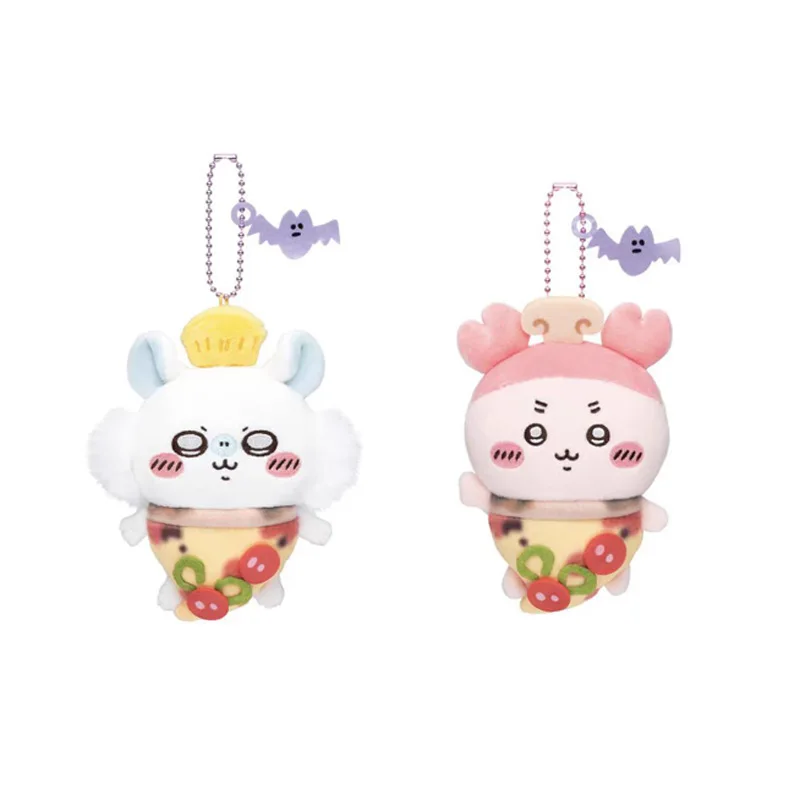 

Halloween Pizza Series Plush Keychain Cute Momonga Jiikawa in Pizza Costume with Bat Charm Kawaii Anime Bag Charm for Fans