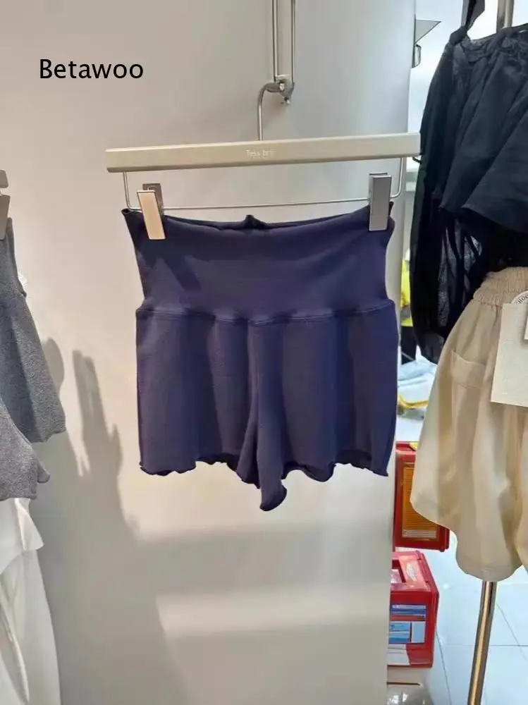 Women Summer High Waist Shorts Solid Color Ruffled Hem Design Wide Waistband Soft Stretch Casual Bottoms For Multiple Occasions
