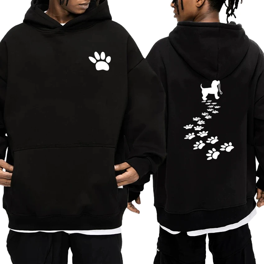 

Hot sale Dog Paw Print Graphic Double Sided Printed Hoodies streetwear Men Women Autumn Winter Loose Fleece Unisex Sweatshirts