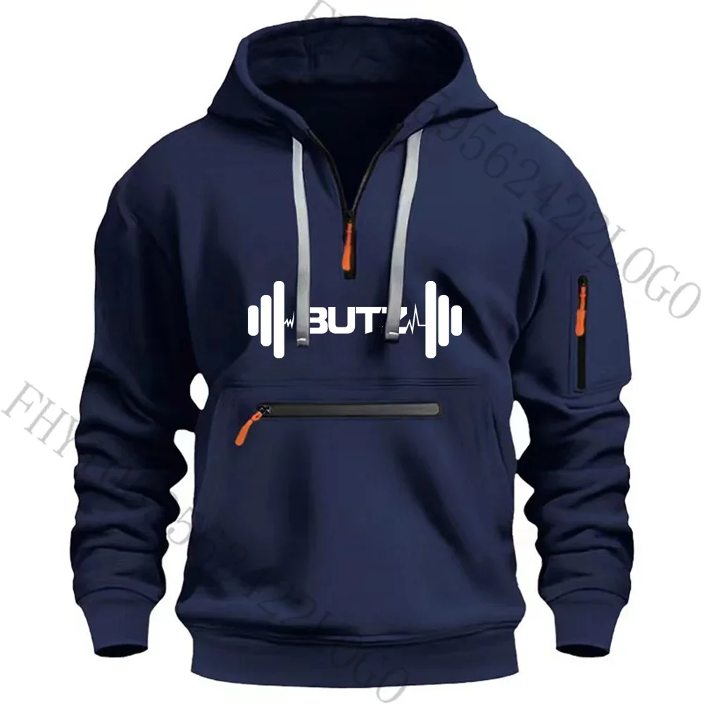 2024 Autumn and winter new men\'s outdoor leisure fitness running sports clothing fashion multi-zipper arm pocket hoodie