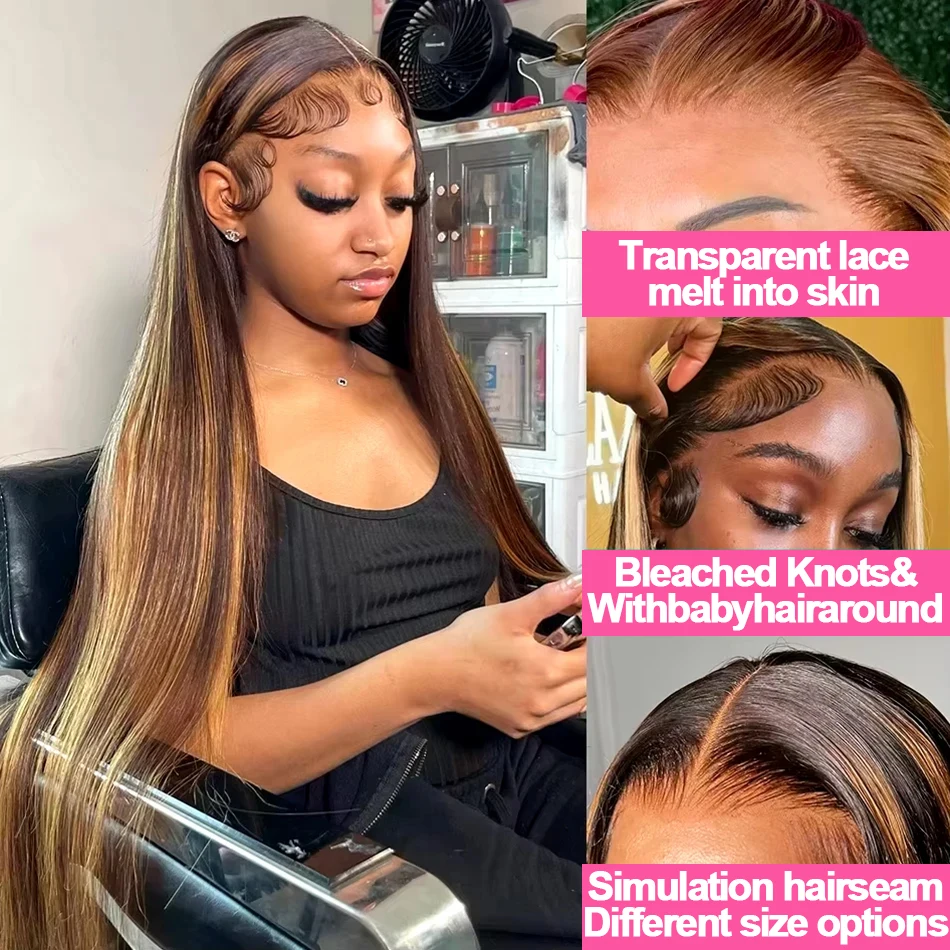 4/27 Highlight Ombre Straight 13x4 HD Lace Frontal Wig Human Hair Brazilian 30 Inch Colored Lace Front Human Hair Wigs For Women image 3