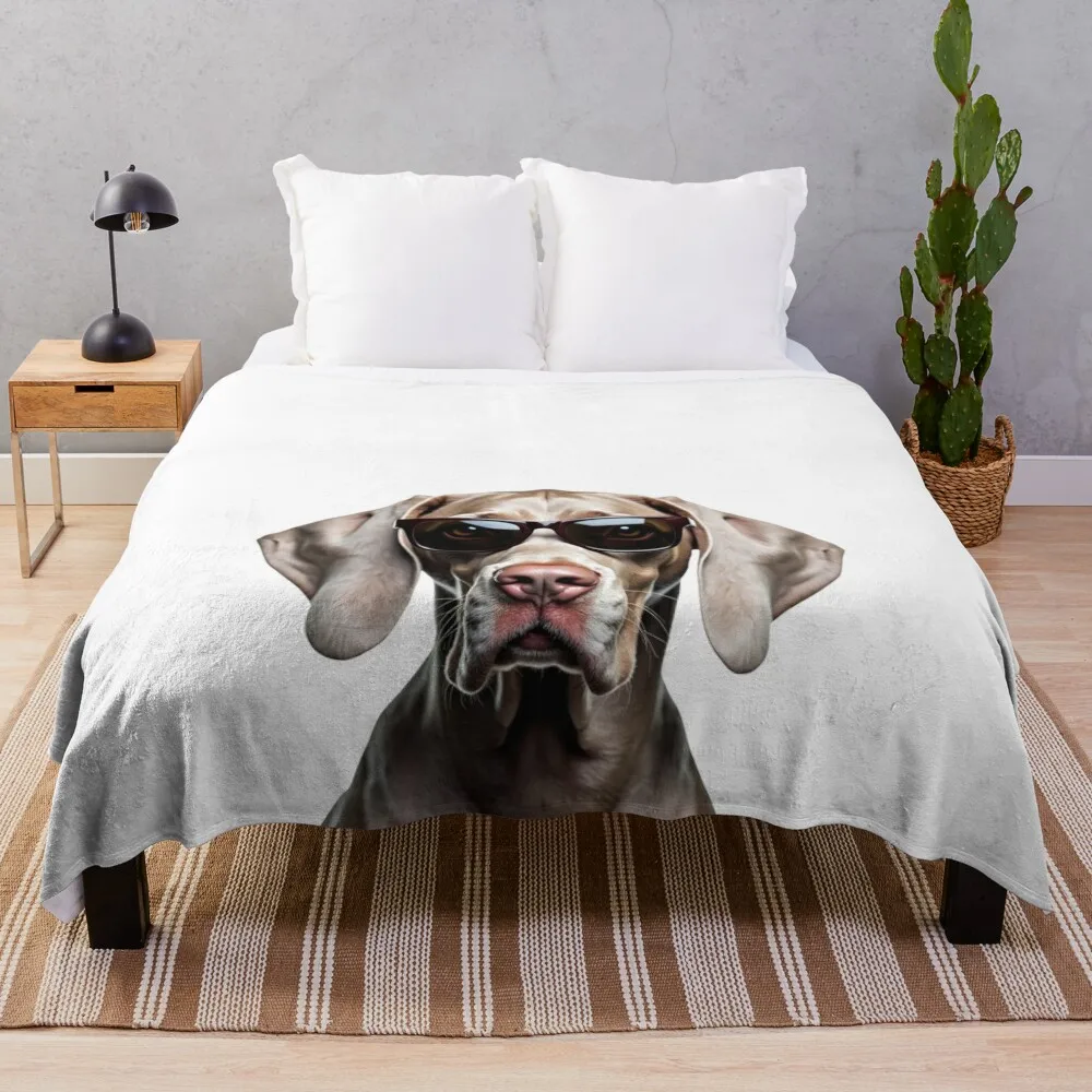 Funny cool Weimaraner dog wearing sunglasses Throw Blanket Retros Extra Large Throw Blankets