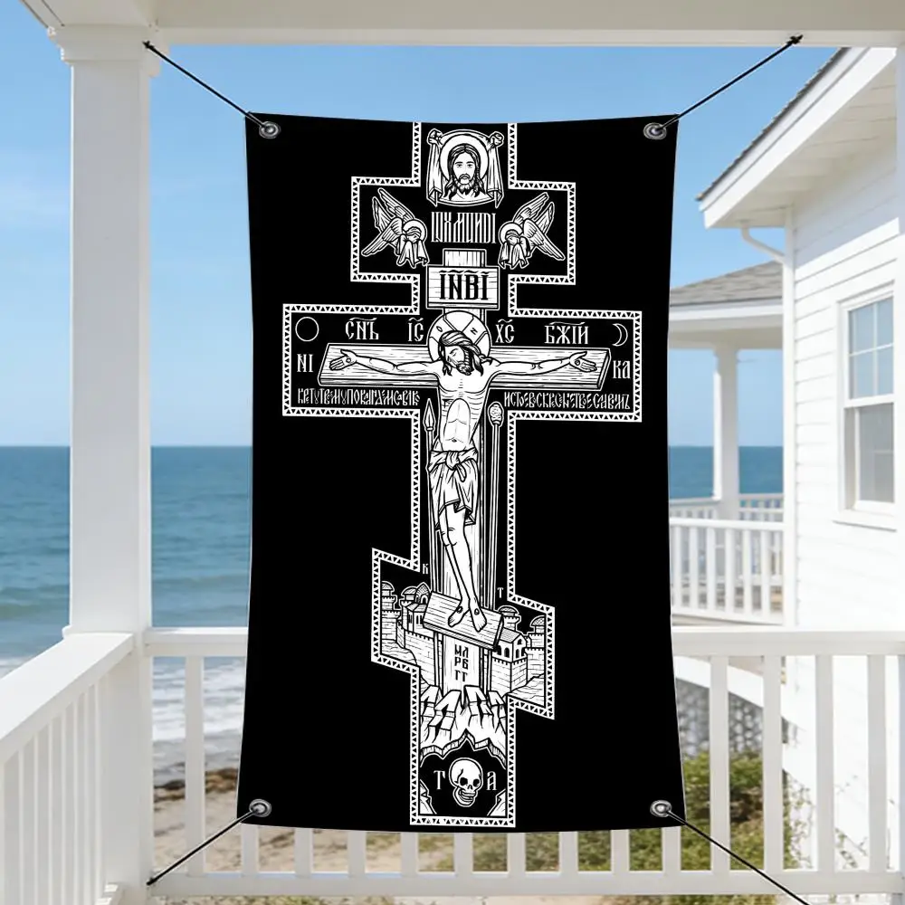 Symbol - O-Orthodoxs C-Crosss Flags Cozy Home Flag 4 Grommets Anti-Wrinkle Waterproo  Indoor