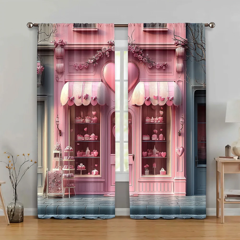 

2pc, Drapes Pink Cake Shop Blackout Polyester Holiday Decorations Applies to Indoor Celebrations