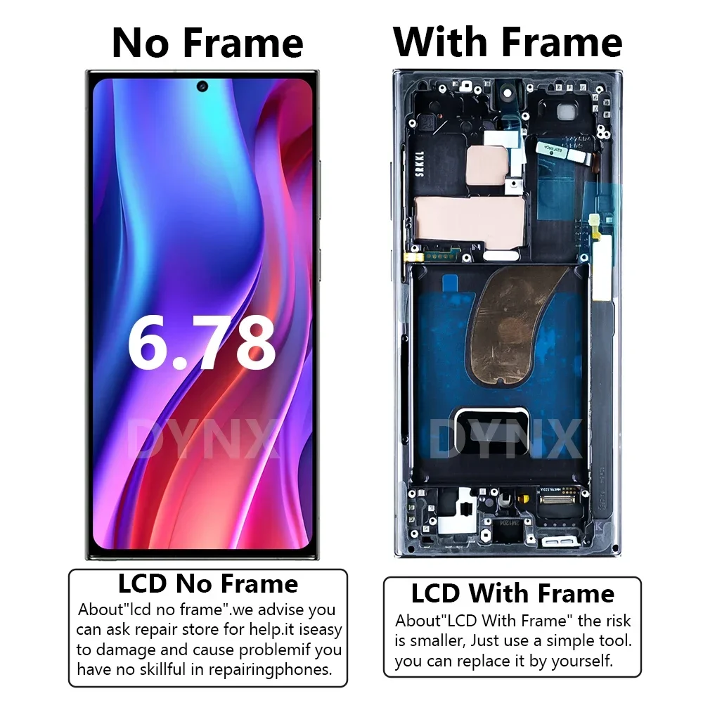 6.78β AMOLED Display Screen for Samsung Galaxy S23 Ultra S918B S918B/DS Lcd Display Digital Touch Screen with Frame Assembly